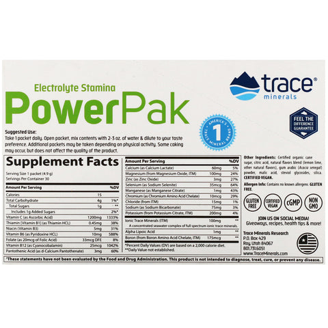 Trace Minerals Research, Electrolyte Stamina PowerPak, Lemon Lime, 30 Packets, 0.17 oz (4.9 g) Each