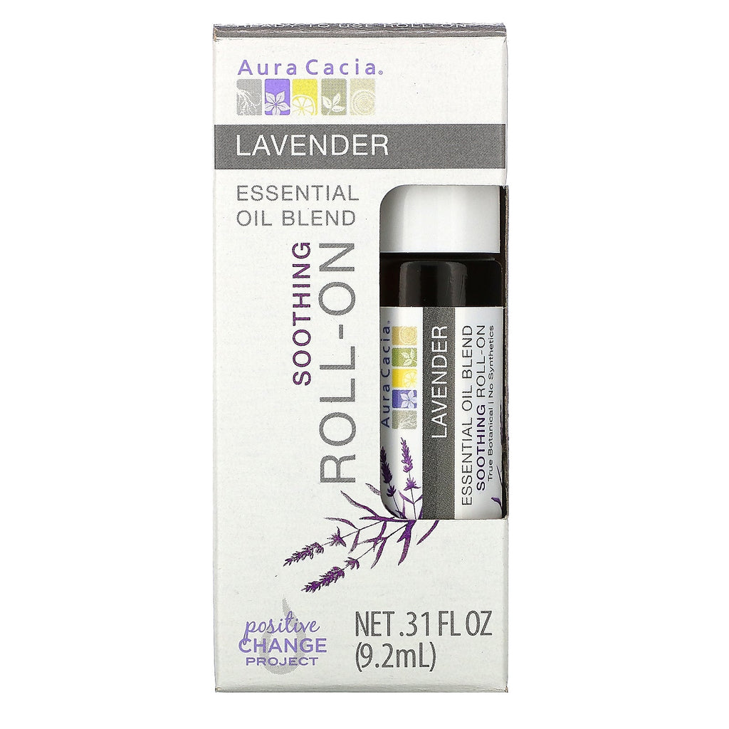 Aura Cacia, Essential Oil Blend, Soothing Roll-On, Lavender, .31 fl oz (9.2 ml)