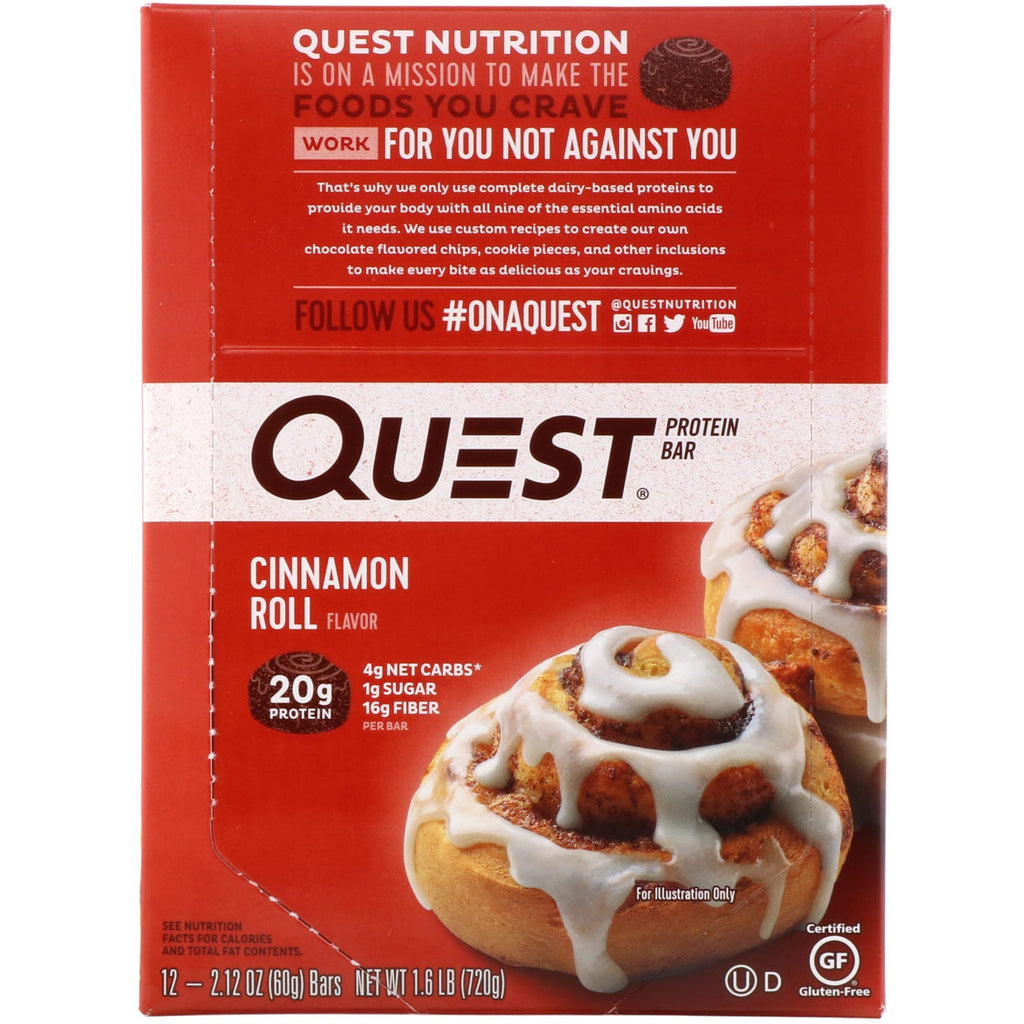 Quest Nutrition, Protein Bar, Cinnamon Roll, 12 Bars, 2.12 oz (60 g) Each