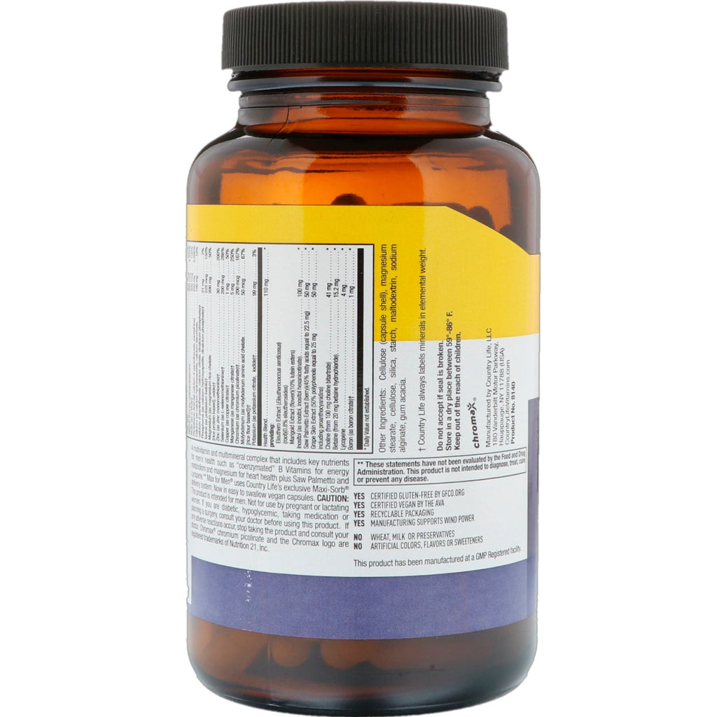 Country Life, Max for Men, Multivitamin & Mineral Complex, Iron-Free, 120 Vegan Capsules