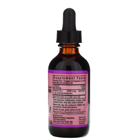 Bluebonnet Nutrition, Liquid Methylcobalamin Vitamin B12, Natural Raspberry Flavor, 5000 mcg, 2 fl oz (59 ml)