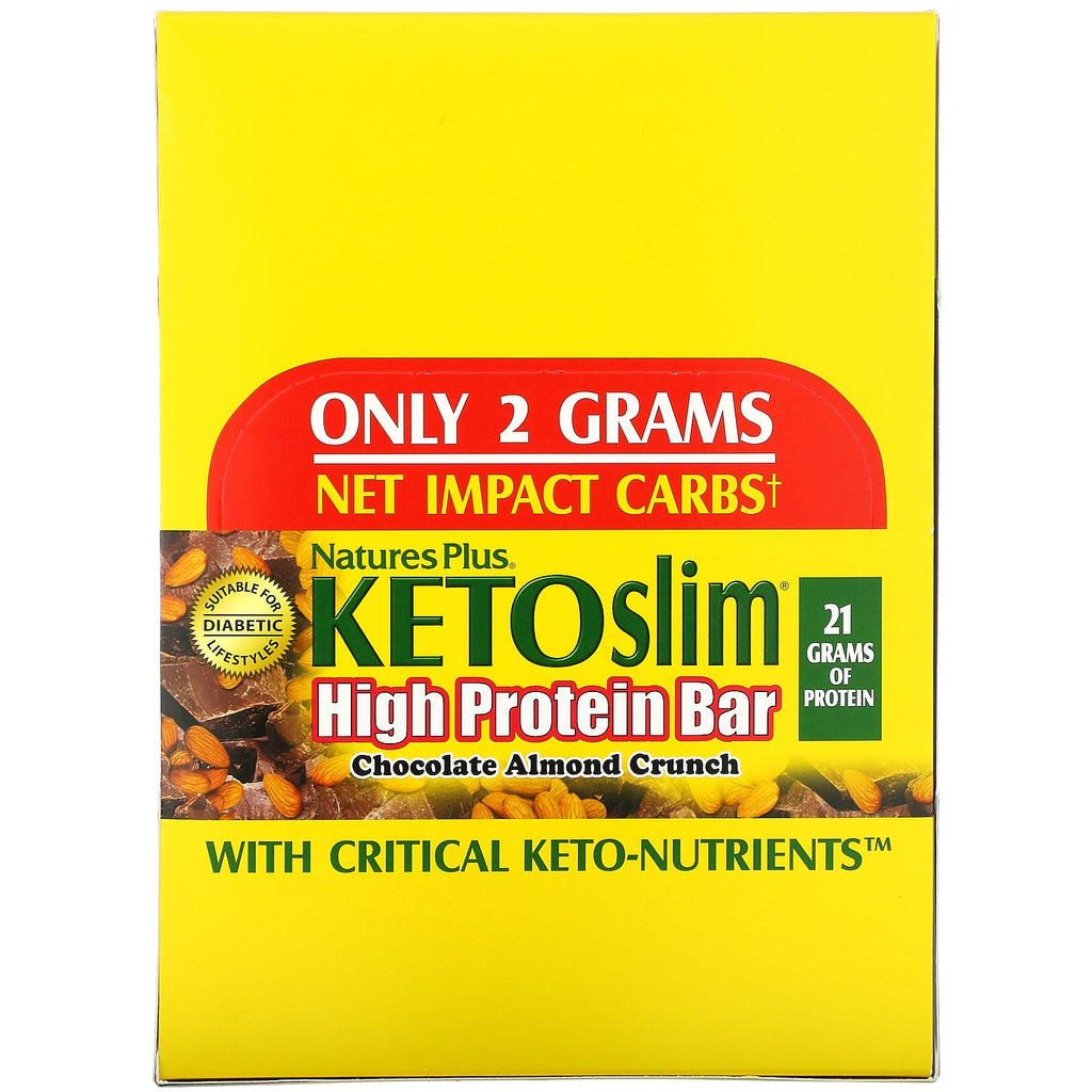 Nature's Plus, KETOslim, High Protein Bar, Chocolate Almond Crunch, 12 Bars, 2.1 oz (60 g) Each