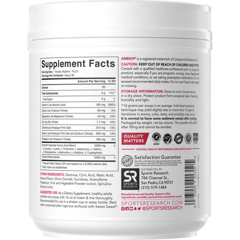 Sports Research, Post-Sweat Advanced Hydration, Fruit Punch, 16.9 oz (480 g)