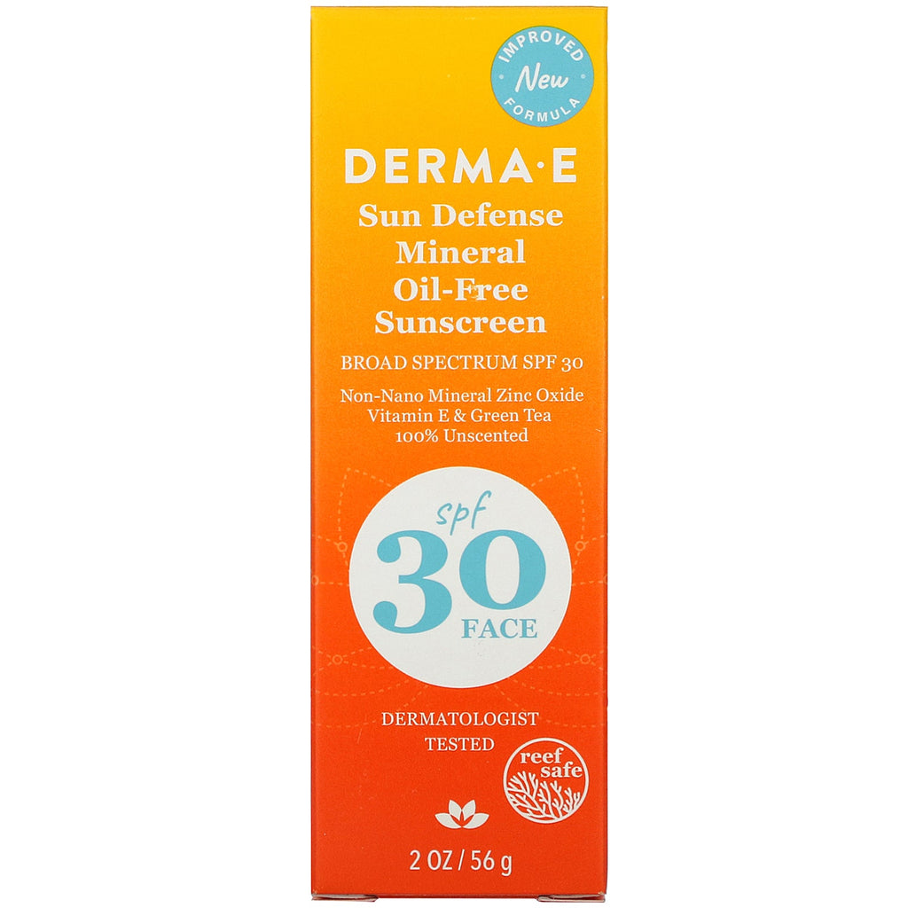 Derma E, Sun Defense Mineral Oil-Free Sunscreen, SPF 30, Unscented, 2 oz (56 g)