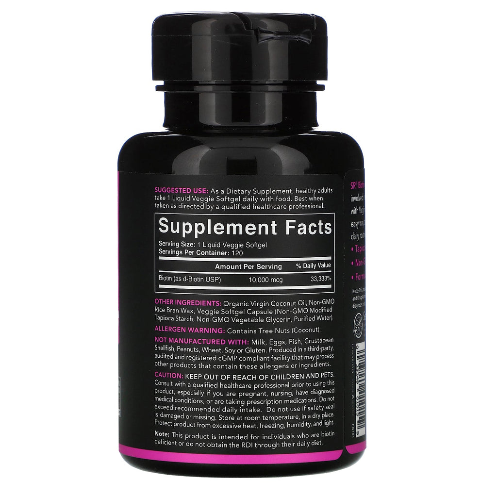 Sports Research, Biotin with Coconut Oil, 10,000 mcg, 120 Veggie Softgels