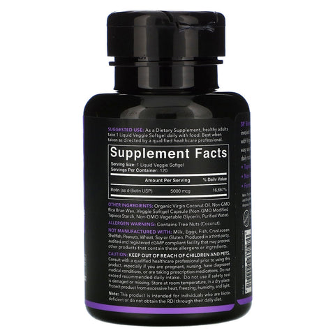 Sports Research, Biotin with Coconut Oil, 5,000 mcg, 120 Veggie Softgels