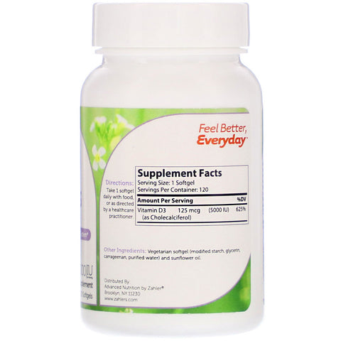 Zahler, Vitamin D3, Advanced D3 Formula, 5,000 IU, 120 Softgels