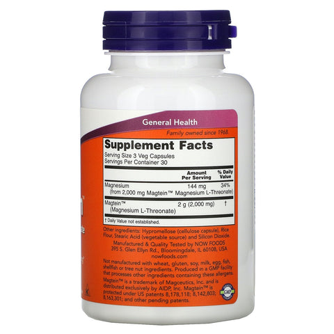 Now Foods, Magtein, Magnesium L-Threonate, 90 Veg Capsules