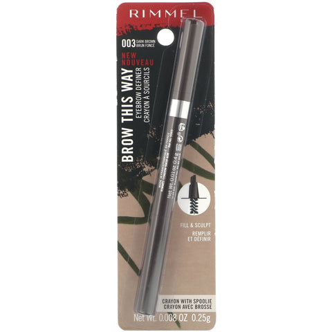 Rimmel London, Brow This Way Eyebrow Definer, 003 Dark Brown, 0.008 oz (.25g)