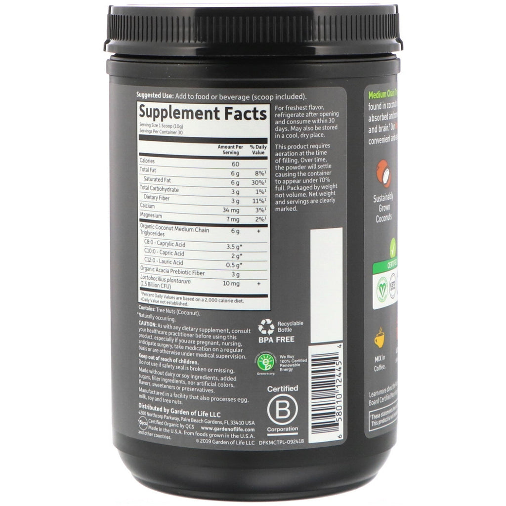 Garden of Life, Dr. Formulated Keto,  MCT Powder, 10.58 oz (300 g)