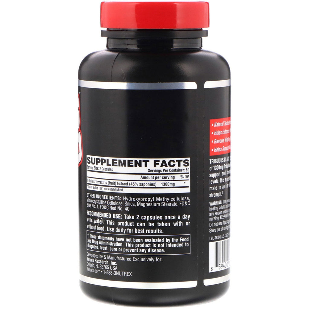 Nutrex Research, Tribulus Black 1300, Testosterone Support, 120 Capsules