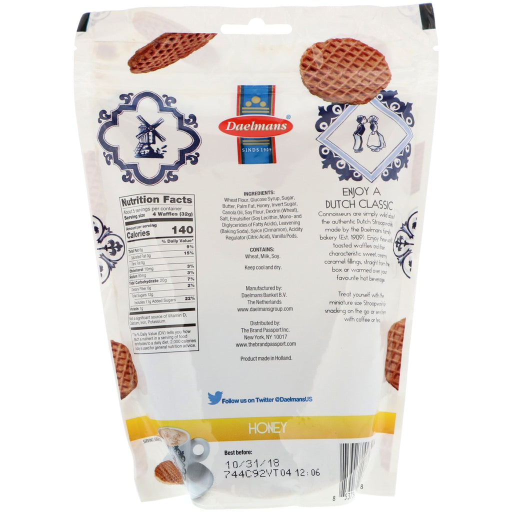 Daelmans, Mini Stroopwafels, honning, 5,29 oz (150 g)