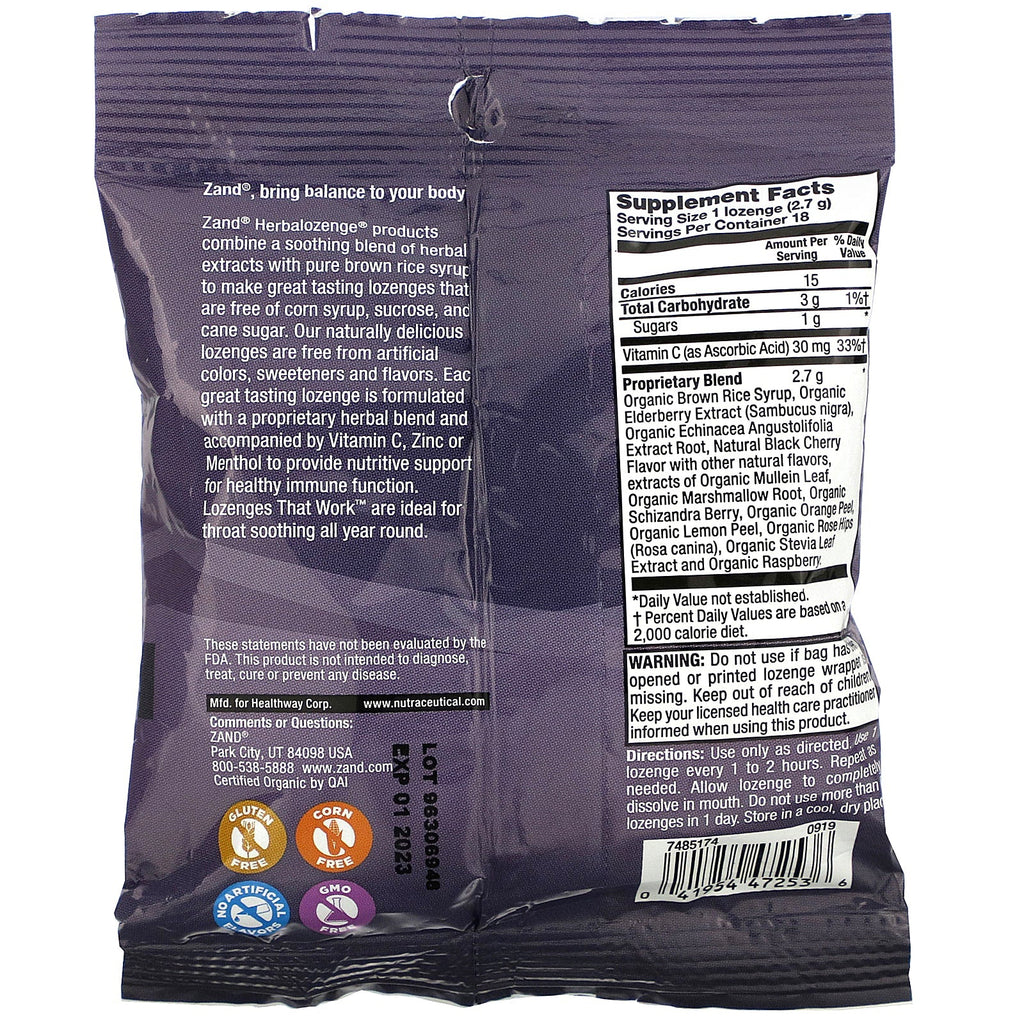 Zand,  Elderberry C, Berry Soother, 18 Throat Lozenges