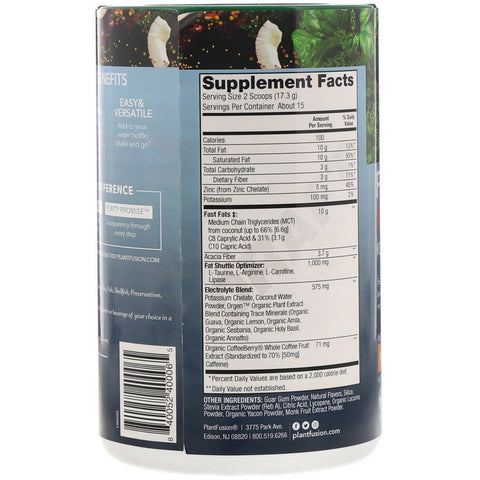 PlantFusion, Fast Fats Refresher, Keto Energy, Peach Mango, 9.17 oz (260 g)