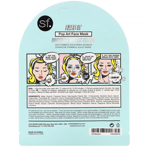 SFGlow, POP n' Glow, Face It, Pop Art Face Mask, 1 Sheet, 0.85 oz (25 ml)