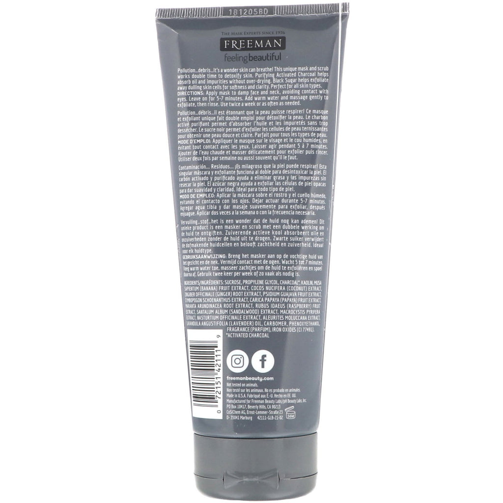 Freeman Beauty, Feeling Beautiful, Polishing Gel Mask + Scrub, Charcoal + Black Sugar, 6 fl oz (175 ml)