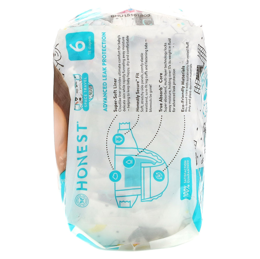 The Honest Company, Honest Diapers, Super-Soft Liner, Size 6,  Space Travel, 35+ Pounds, 18 Diapers