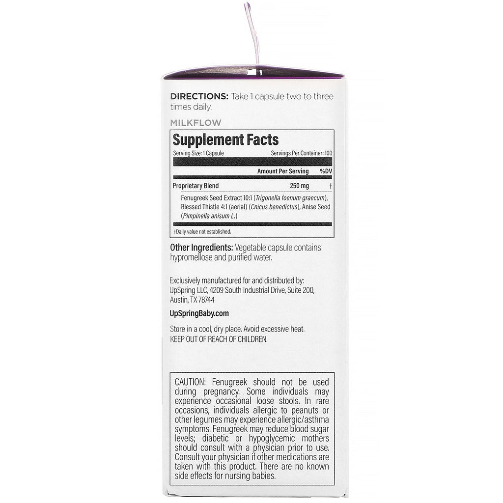 UpSpring, Milkflow, Fenugreek + Blessed Thistle, 100 Vegetarian Capsules