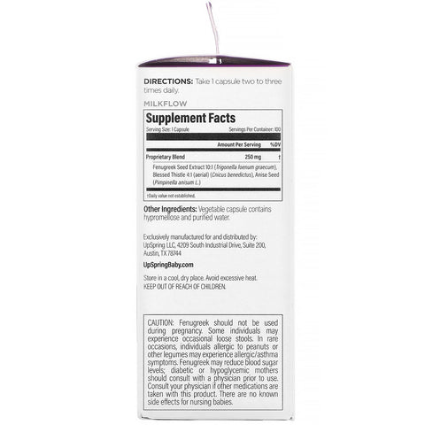 UpSpring, Milkflow, Fenugreek + Blessed Thistle, 100 Vegetarian Capsules