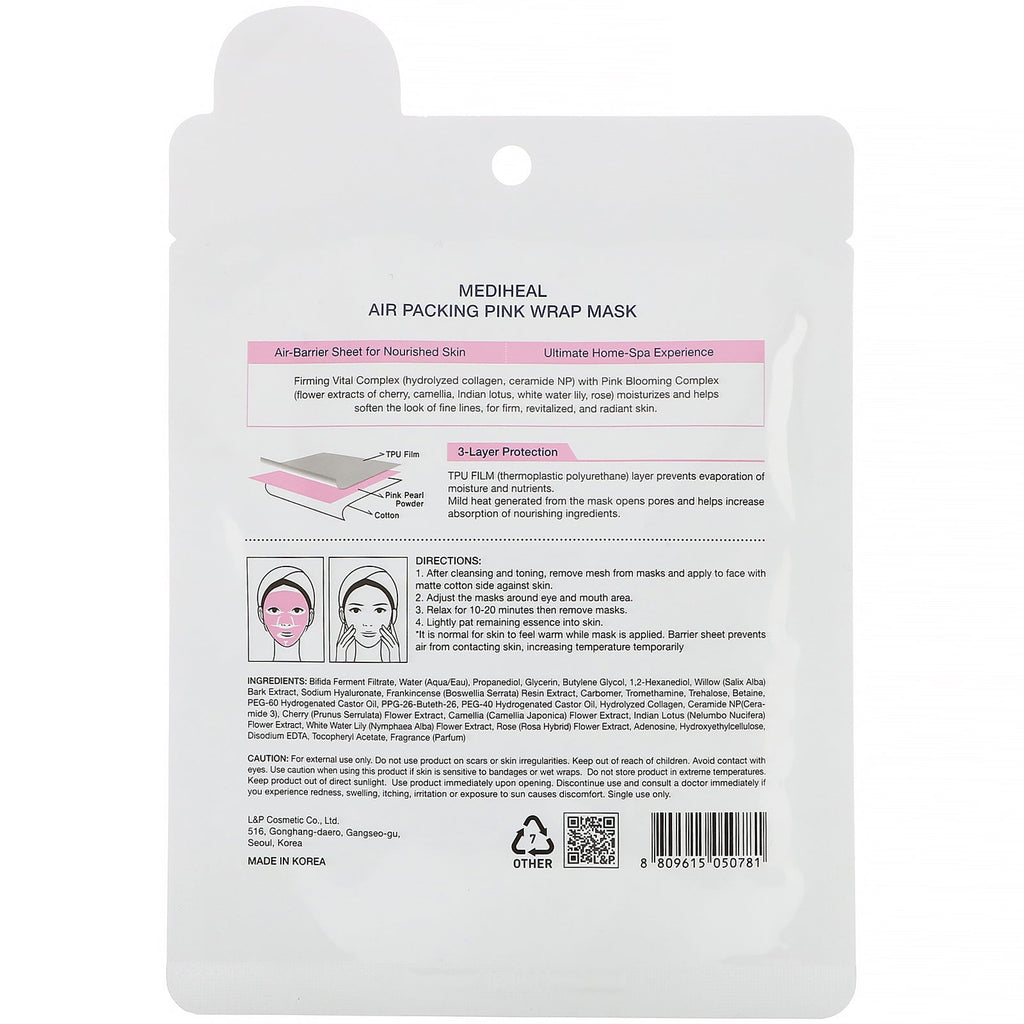 Mediheal, Air Packing, Pink Wrap Mask, 1 Sheet, 0.67 fl oz (20 ml)