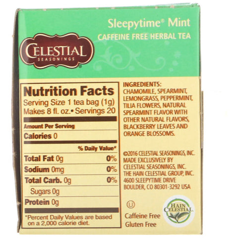 Celestial Seasonings, Herbal Tea, Sleepytime Mint, Caffeine Free, 20 Tea Bags, 1.0 oz (29 g)