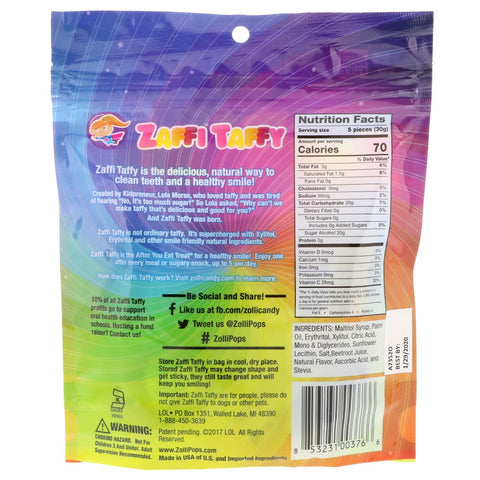 Zollipops, Zaffi Taffy, Clean Teeth Taffy, Delicious Fruit Flavors, 3.0 oz