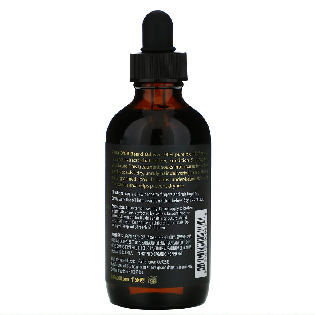 Pura D'or, Beard Oil, 4 fl oz (118 ml)