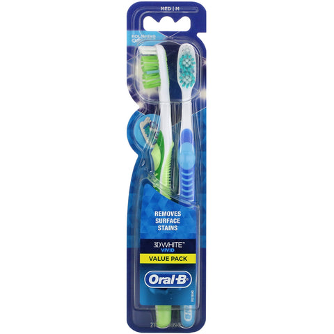 Oral-B, 3D White, Vivid Toothbrush, Medium, 2 Pack