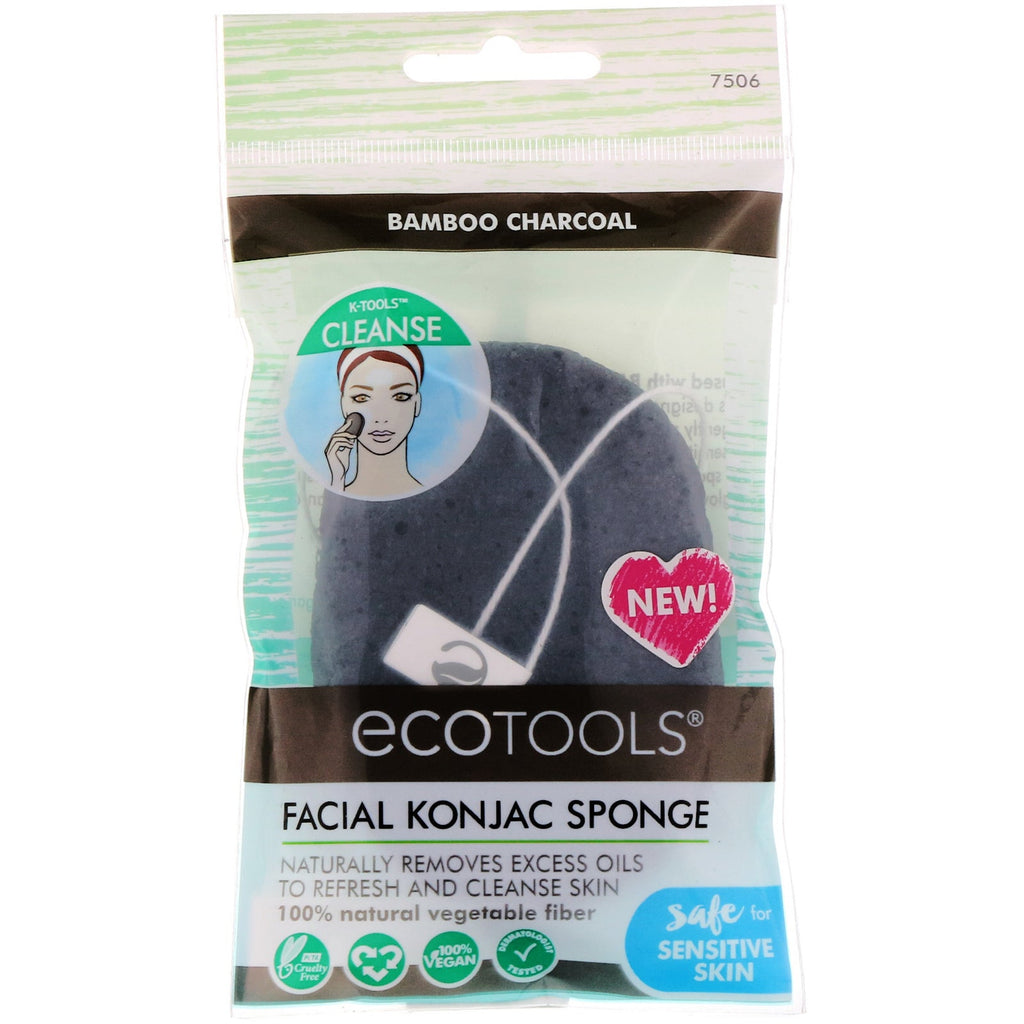 EcoTools, Facial Konjac Sponge, Bamboo Charcoal, 1 Sponge