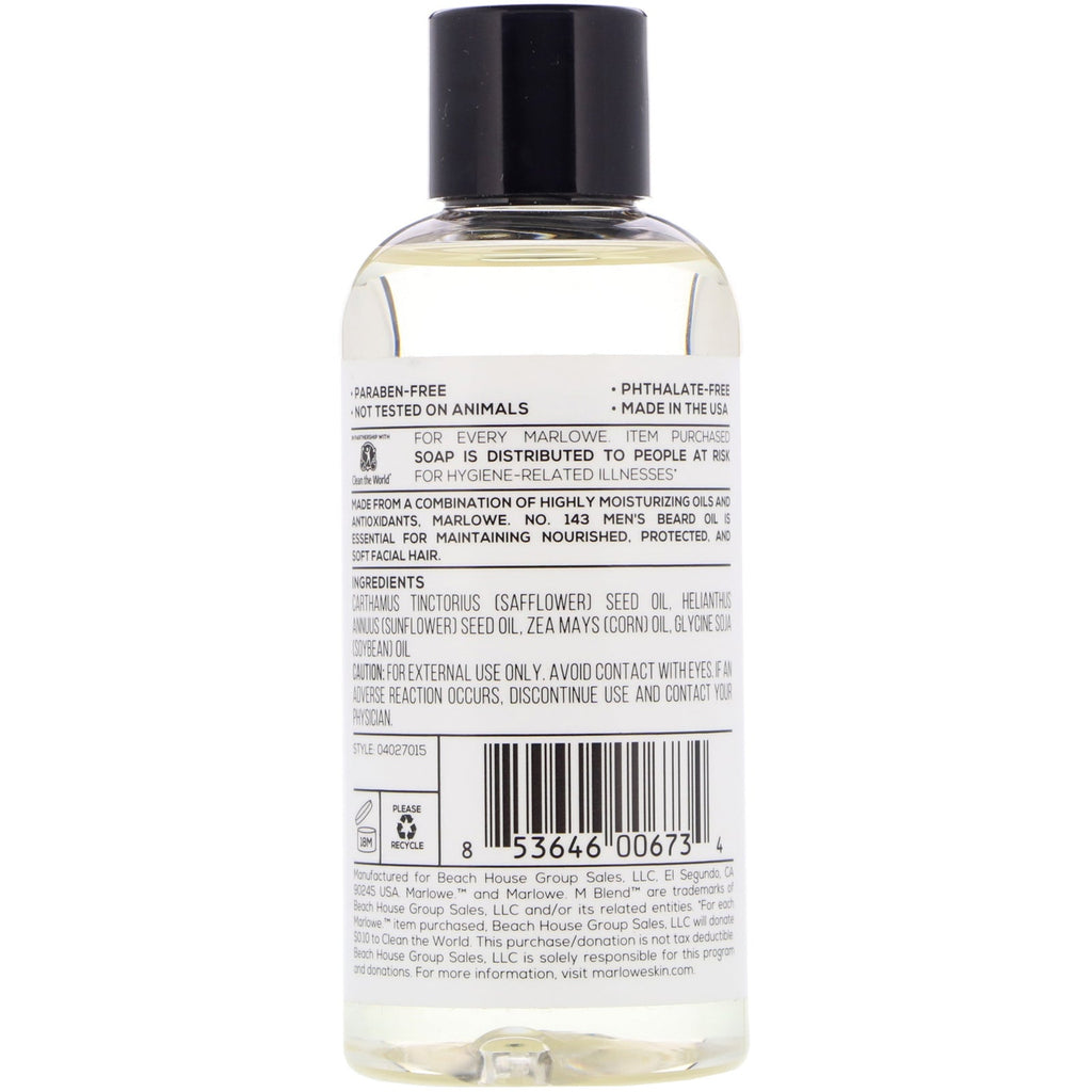 Marlowe, Men's Beard Oil, No. 143, 3 fl oz (88.7 ml)