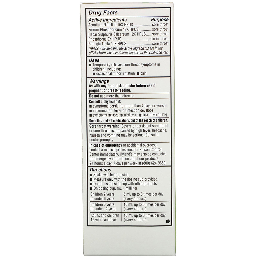 Hyland's, 4 Kids, Sore Throat, 2-12 Years, Natural Grape Flavor, 4 fl oz (118 ml)