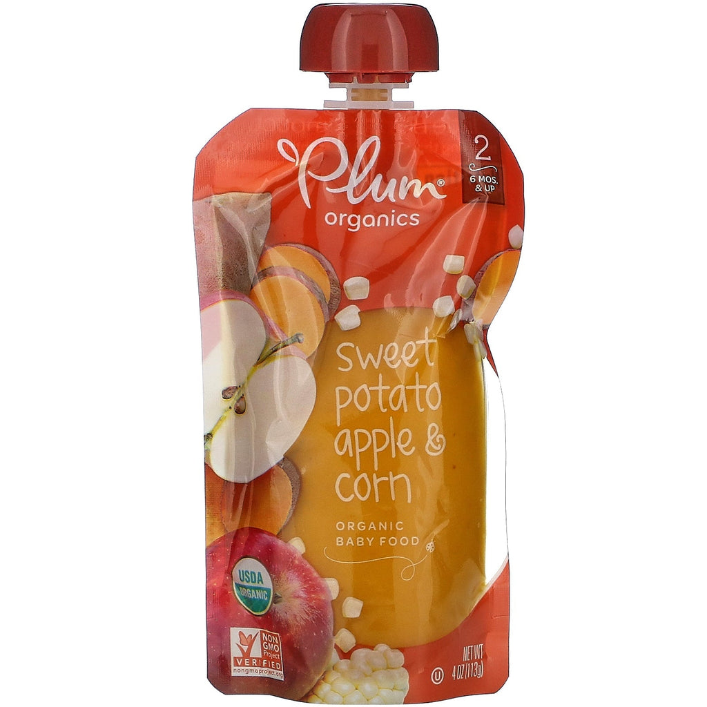 Plum s,  Baby Food, 6 Months & Up, Sweet Potato, Apple & Corn, 6 Pouches, 4 oz (113 g) Each