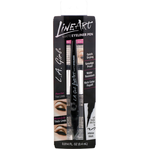 L.A. Girl, Line Art Matte Eyeliner Pen, Intense Black, 0.014 fl oz (0.4 ml)