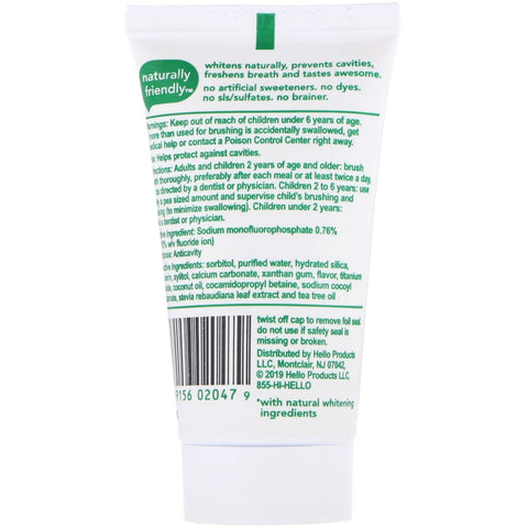 Hello, Naturally Whitening Fluoride Toothpaste, Farm Grown Mint, 1 oz (28.3 g)