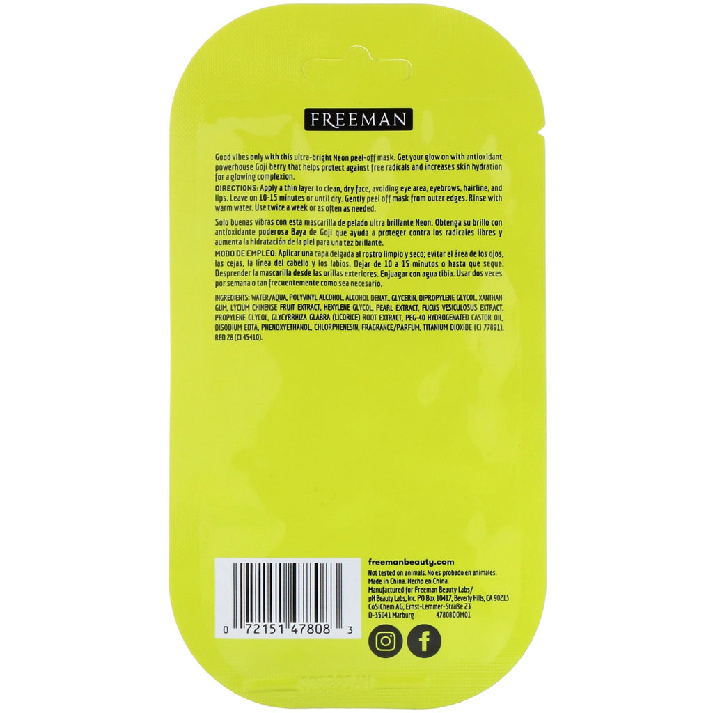 Freeman Beauty, Neon Vibes, Get Lit, Illuminating Peel-Off Mask, 0.33 fl oz (10 ml)