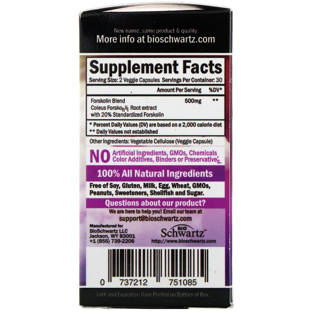 BioSchwartz, Maksimal Styrke, Forskolin Vægttab, 500 mg, 60 Veggie Caps