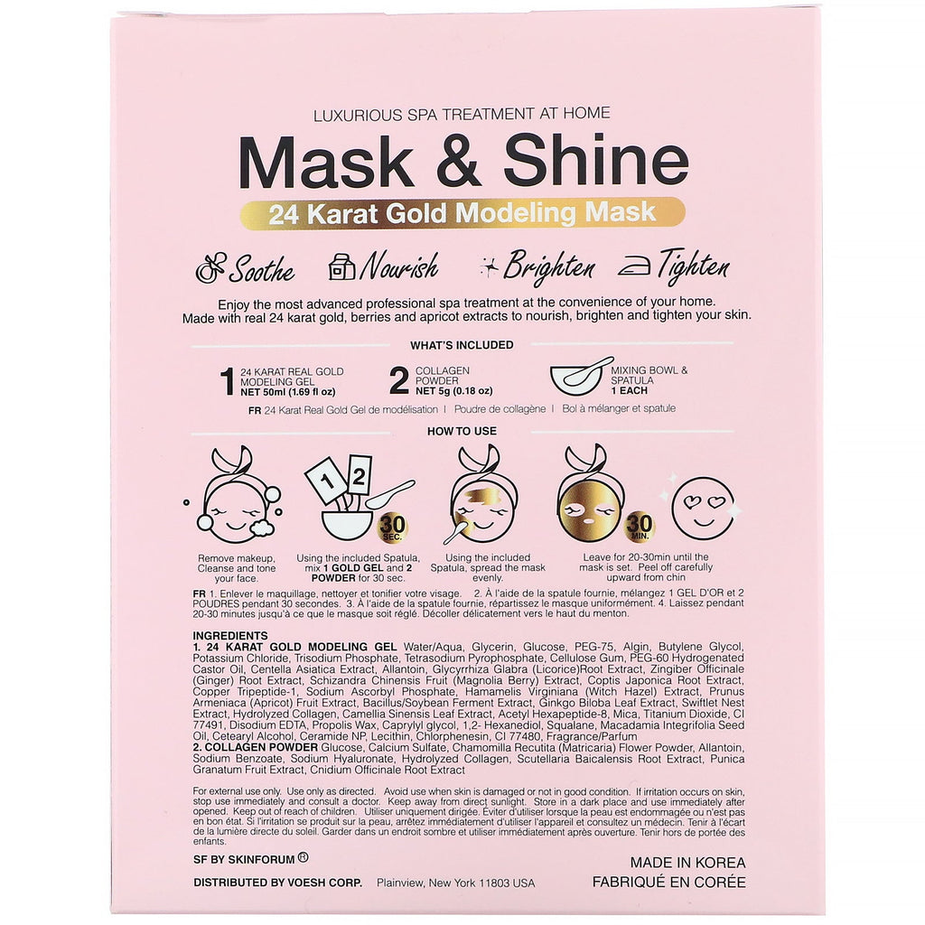 SFGlow, Mask & Shine, 24 Karat Gold Modeling Mask, 4 Piece Kit