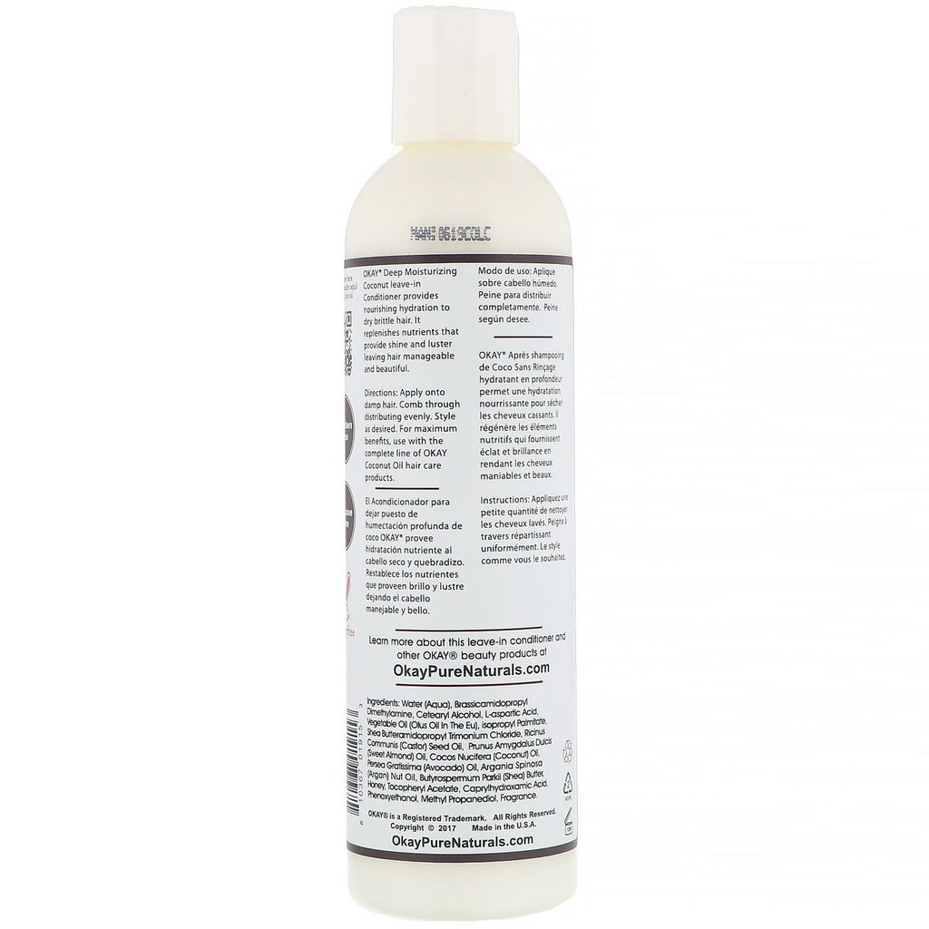 Okay Pure Naturals, Deep Moisturizing, Leave in Conditioner, Coconut, 8 fl oz (237 ml)