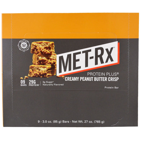 MET-Rx, PROTEIN PLUS Bar, Creamy Peanut Butter Crisp, 9 Bars, 3.0 oz (85 g ) Each