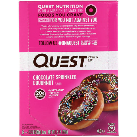 Quest Nutrition, Protein Bar, Chocolate Sprinkled Doughnut, 12 Bars, 2.12 oz (60 g) Each