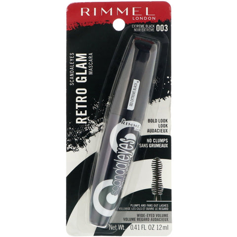 Rimmel London, Scandaleyes Retro Glam Mascara, 003 Extreme Black, 0.41 fl oz (12 ml)