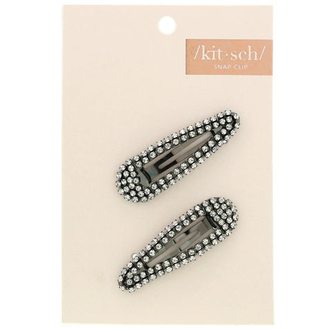 Kitsch, Rhinestone Snap Clips, Hematite, 2 Pieces