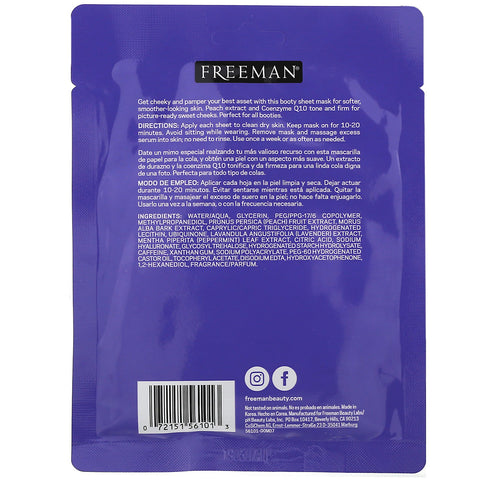 Freeman Beauty, Cheeky Butt Sheet Mask, Smoothing + Toning, 1 Pair, 1.35 fl oz (40 ml)