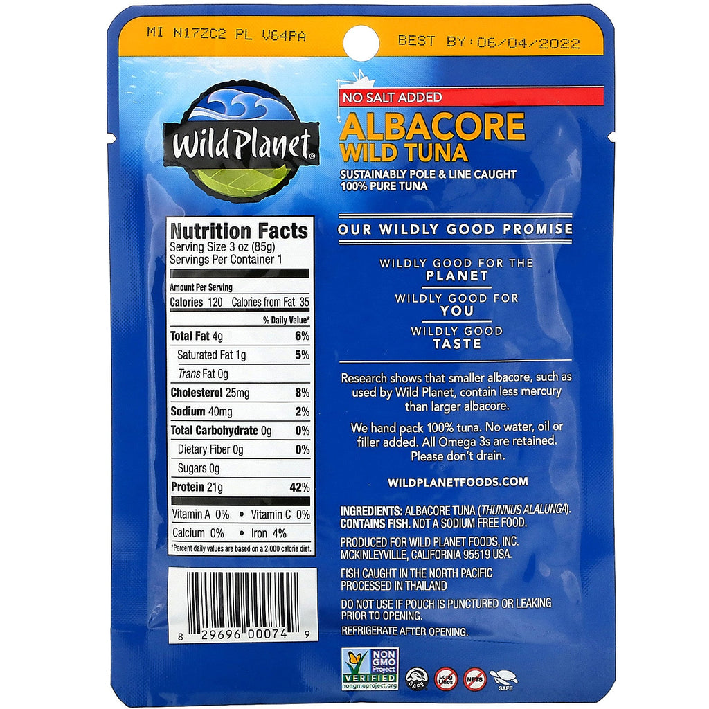 Wild Planet, Albacore Wild Tuna, No Salt Added, 3 oz (85 g)