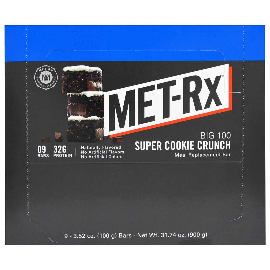 MET-Rx, Big 100, Meal Replacement Bar, Super Cookie Crunch, 9 Bars, 3.52 oz (100 g) Each