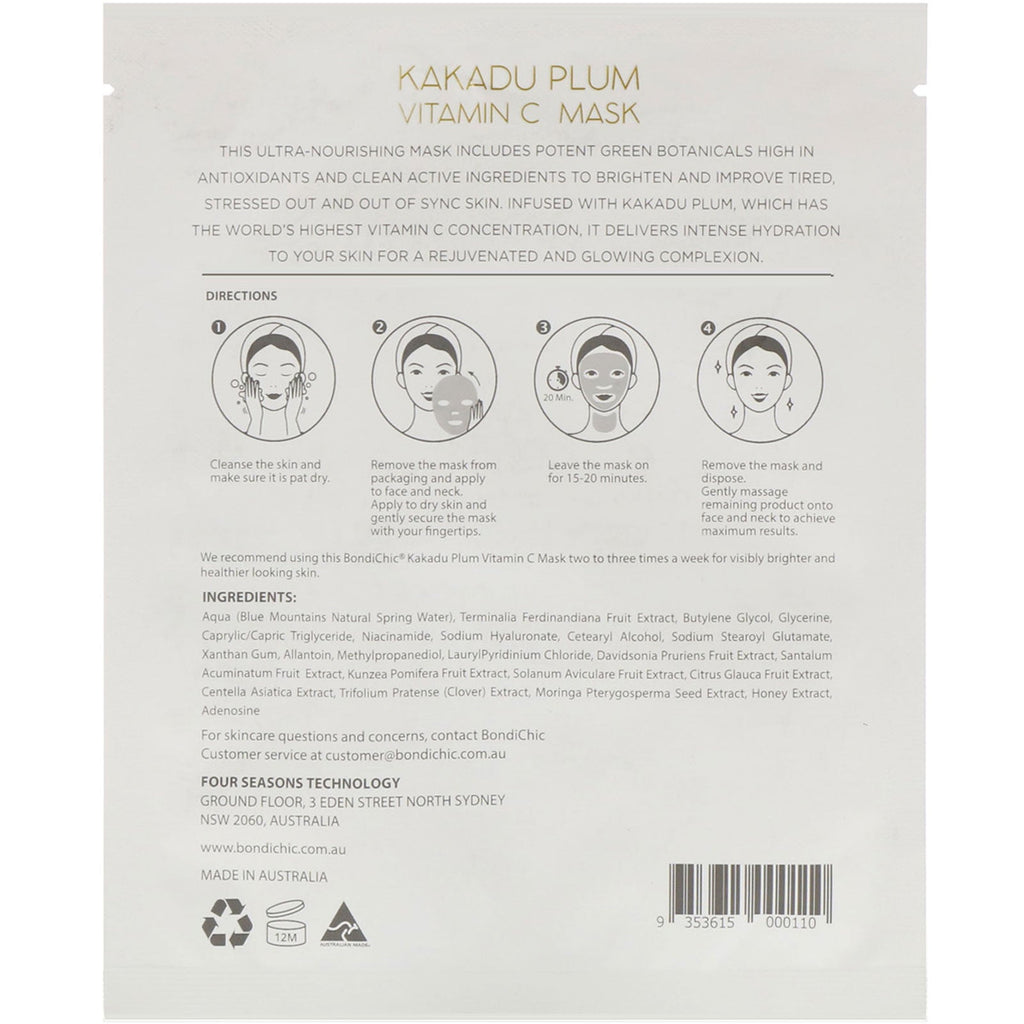 Bondi Chic, Kakadu Plum, Vitamin C Mask, 1 Sheet, 1.24 fl oz (35 g)