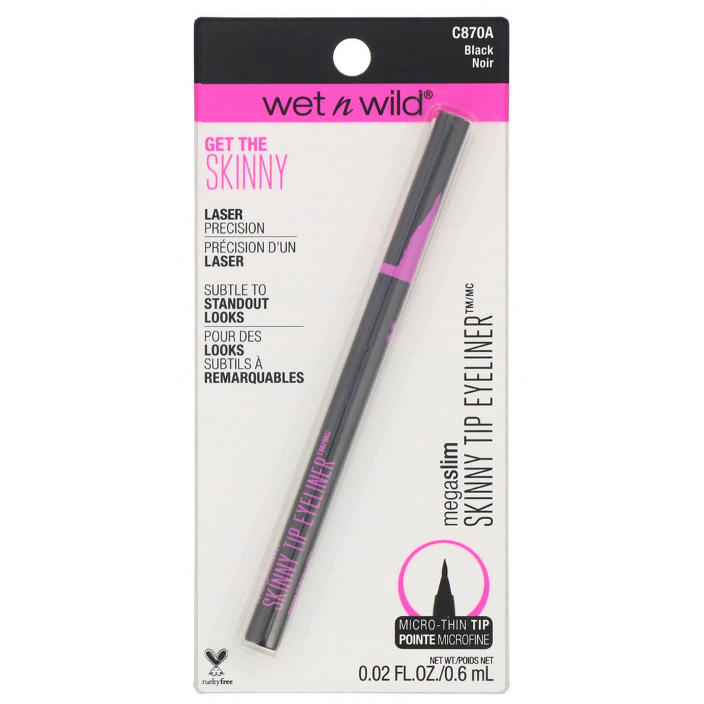 Wet n Wild, MegaSlim Skinny Tip Eyeliner, Black, 0.02 fl oz (0.6 ml)