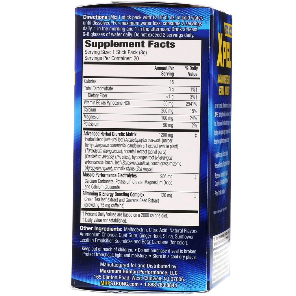 MHP, XPEL, Maximum Strength Herbal Diuretic, Pineapple Ginger, 20 Packs, 0.28 oz (8 g)