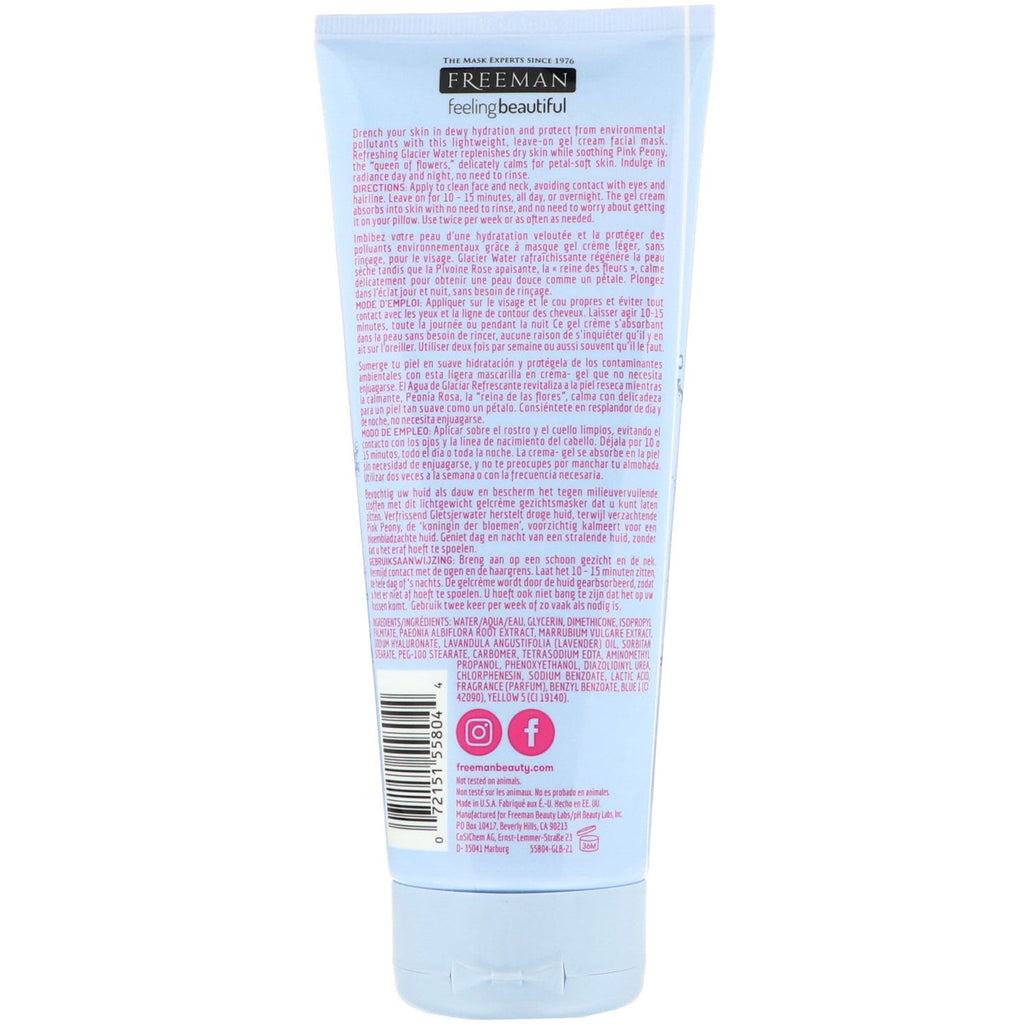 Freeman Beauty, Feeling Beautiful, Hydrating Gel Cream Mask, Glacier Water + Pink Peony, 6 fl oz (175 ml)