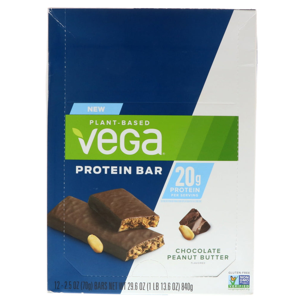 Vega, Protein Bar, Chocolate Peanut Butter, 12 Bars, 2.5 oz (70 g) Each